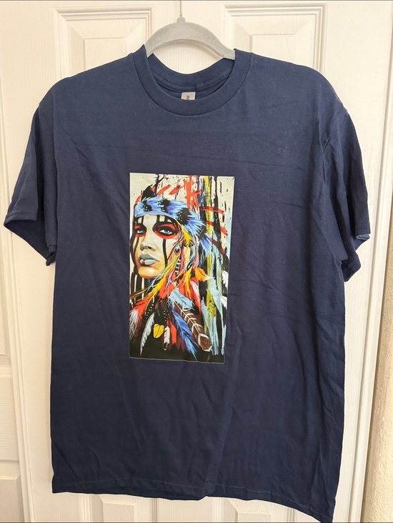 Gildan Other - Gildan Navy Short-Sleeve Tee with Multicolor Native-Inspired Portrait